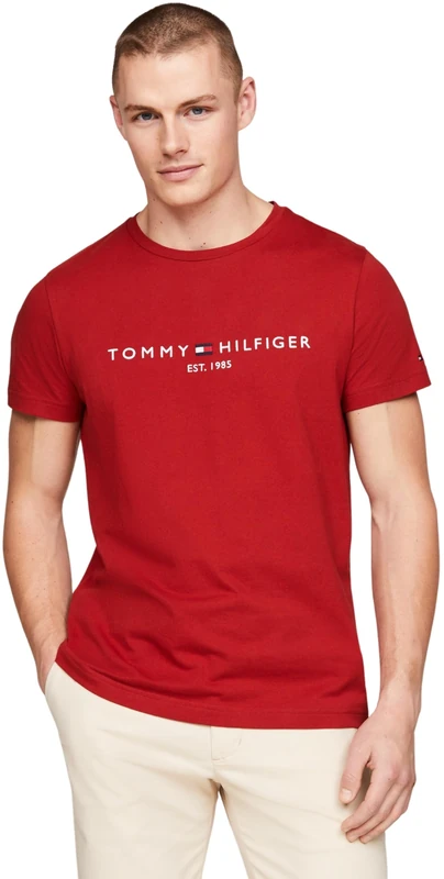 Tommy Hilfiger Men's Slim Fit Short Sleeve Round Neck T-Shirt, Red (Dark Magma), XS