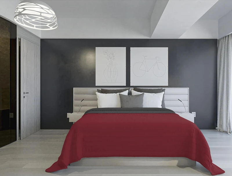 Italian Bed Linen Two-Tone Fireproof Summer Down Jacket Taia, Burgundy/Dark Grey 260 x 270 cm