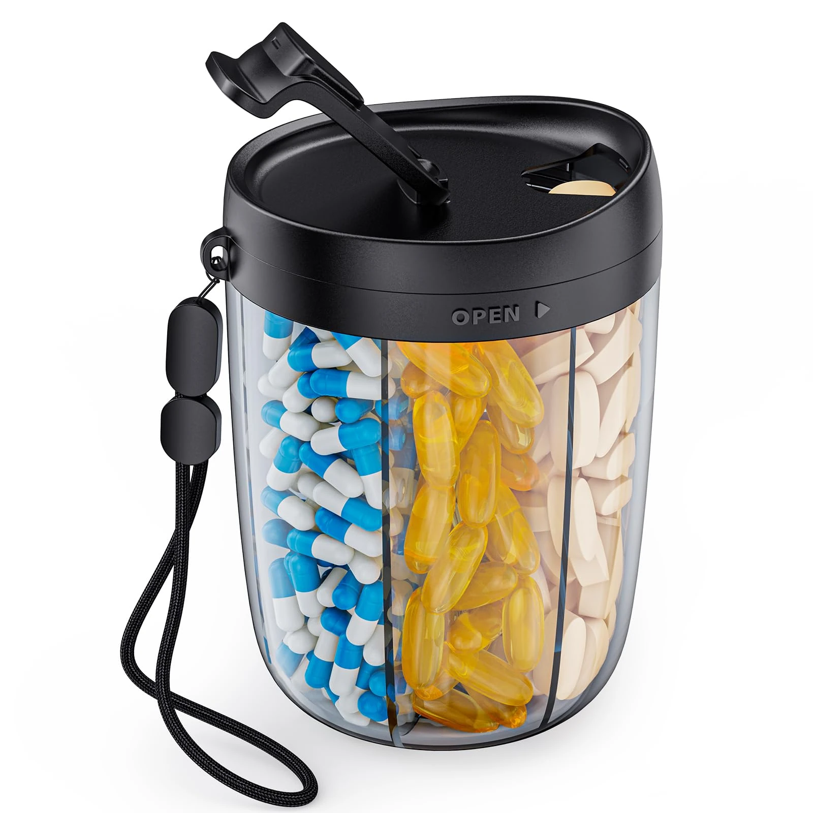 AUVON Pill Dispenser Holds 1 Monthly Vitamins, Supplement Pill Box Easy to Retrieve, Pill Organiser with Anti-Mixing & Wide Openings Designs, Medication Organiser Includes 20 Sticky Labels