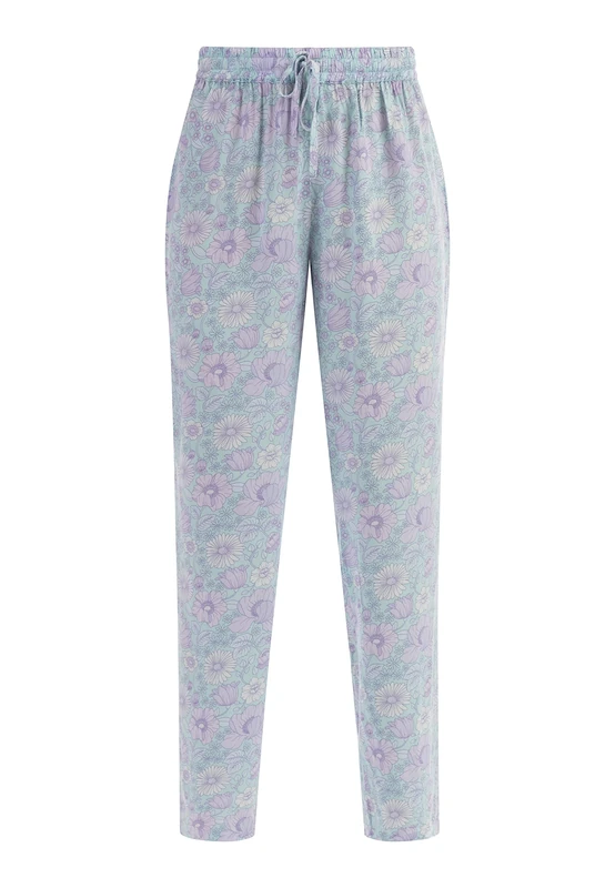 usha Women's Fabric Trousers, Turquoise Multi-Coloured, L - Image 1