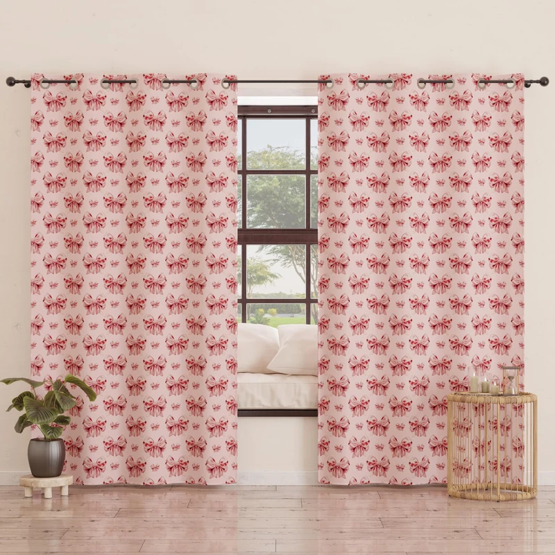 PETTI Artigiani Italiani - Panel Curtains for Interior with Rings 2 Pieces 140 x 280 cm, Blackout Curtain for Bedroom and Living Room, Insulating and Modern, Pink Bow, 100% Made in Italy