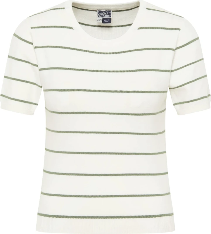 DreiMaster Maritim Women's Jumper Short Sleeve Sweater, Wool White Olive, M/L