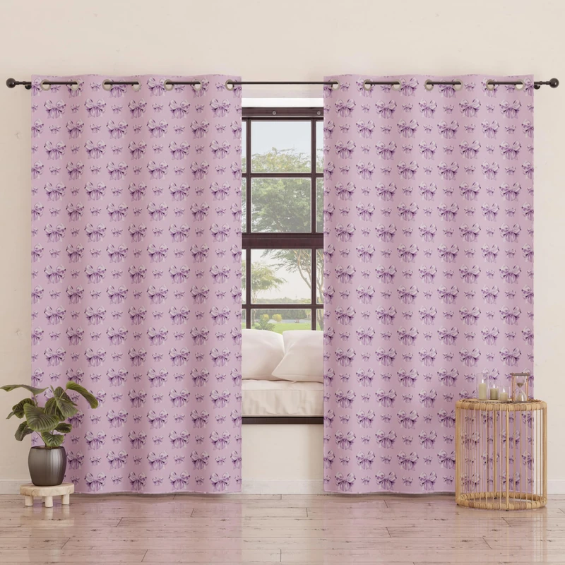 PETTI Artigiani Italiani - Panel Curtains for Interior with Rings 2 Pieces 140 x 280 cm, Blackout Curtain for Bedroom and Living Room, Insulating and Modern, Lilac Bow, 100% Made in Italy