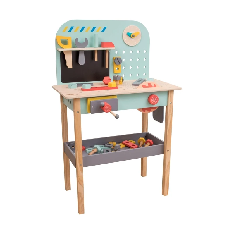 Owl & Fox Wooden Workbench, Pretend and Play Tool Workshop, with Saw, Spanner, Hammer, Screws and Accessories, Role Play for Kids 3+, Sustainable, Traditional & Stylish, 54.5 x 32 x 85 cm (h)