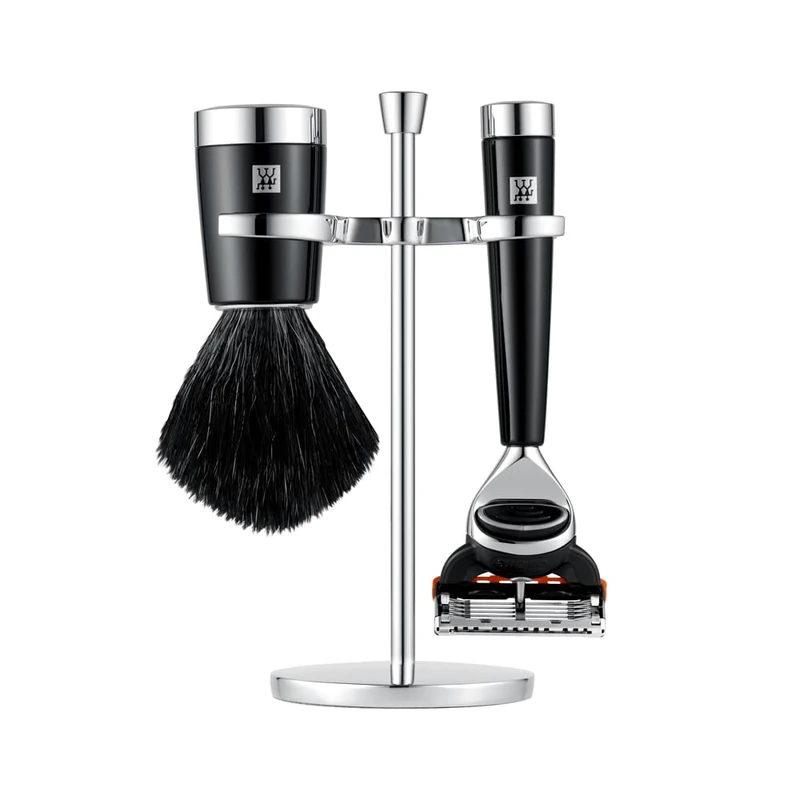 ZWILLING Razor Set with Razor (3 piece set with shaving brush and holder, suitable for Gilette Fusion blades, gift set), Black - Image 1