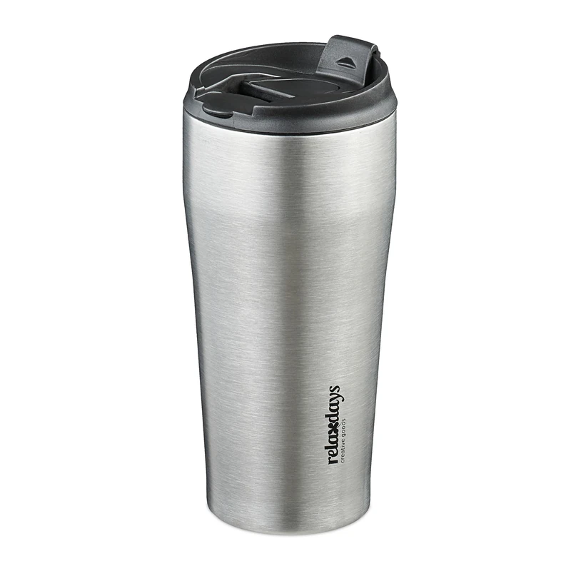 Relaxdays Insulated Mug, 400 ml, for Hot & Cold Drinks, Thermal Travel Flask, Coffee Cup, Stainless Steel, Silver/Black