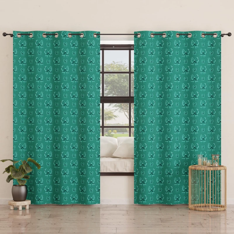 PETTI Artigiani Italiani - Panel Curtains for Interior with Rings 2 Pieces 140 x 280 cm, Blackout Curtain for Bedroom and Living Room, Insulated and Modern, Teal Bow, 100% Made in Italy