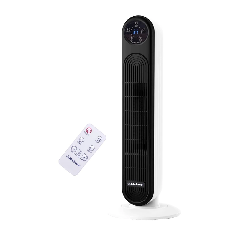 Belaco 2000W PTC Ceramic Tower Heater with Remote Control, Digital Display, 12 Hour Timer, Oscillating Electric Portable Heater for Home Office Bedroom, Overheat & Tip-Over Protection