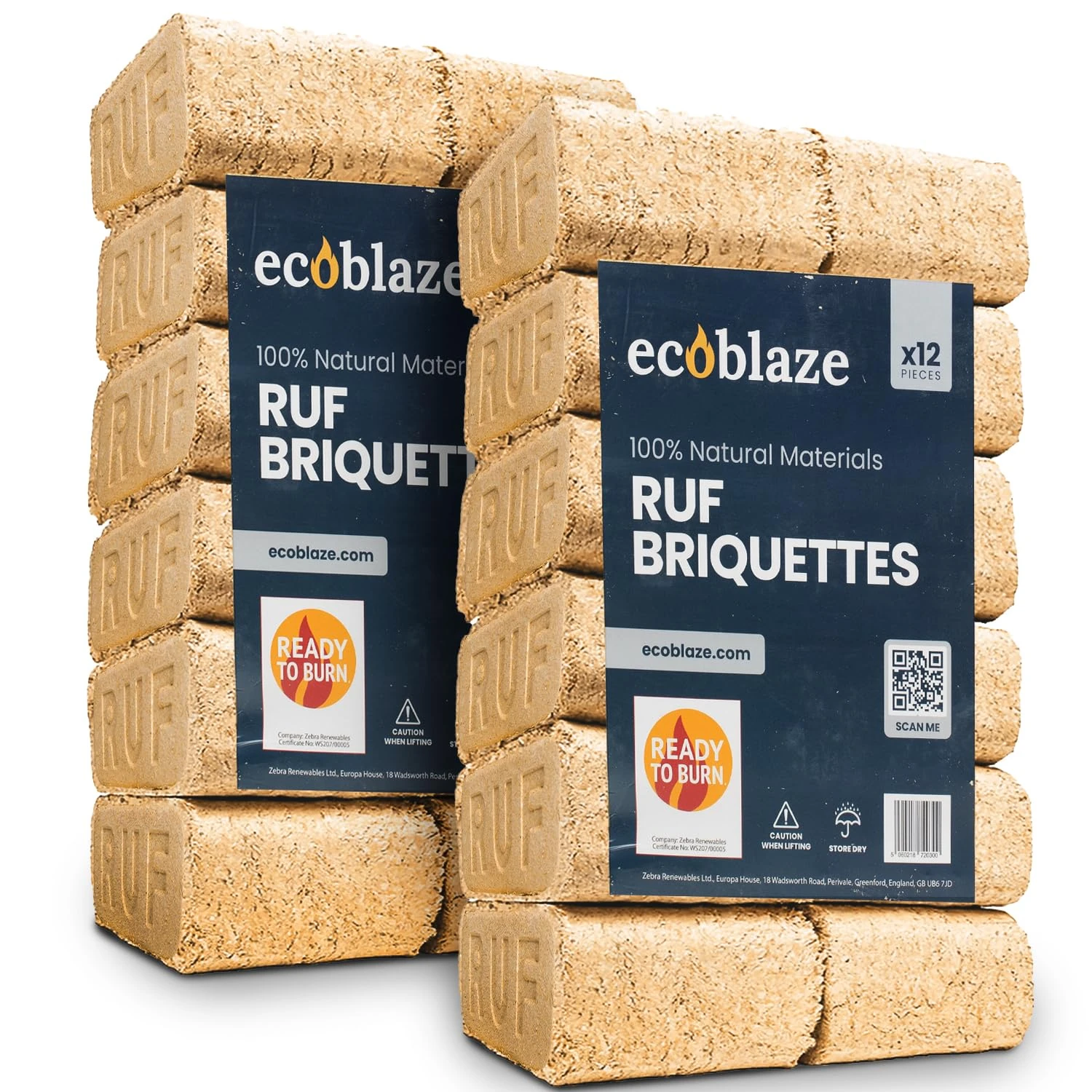 Ecoblaze RUF Fire Blocks | Pack of 24 | Briquettes | Heat Logs | Heat Blocks | Clean, Compressed Organic Hardwood Chips and Shavings | Easy to Use | Ideal for Wood Burners, Log Burners and Firepits