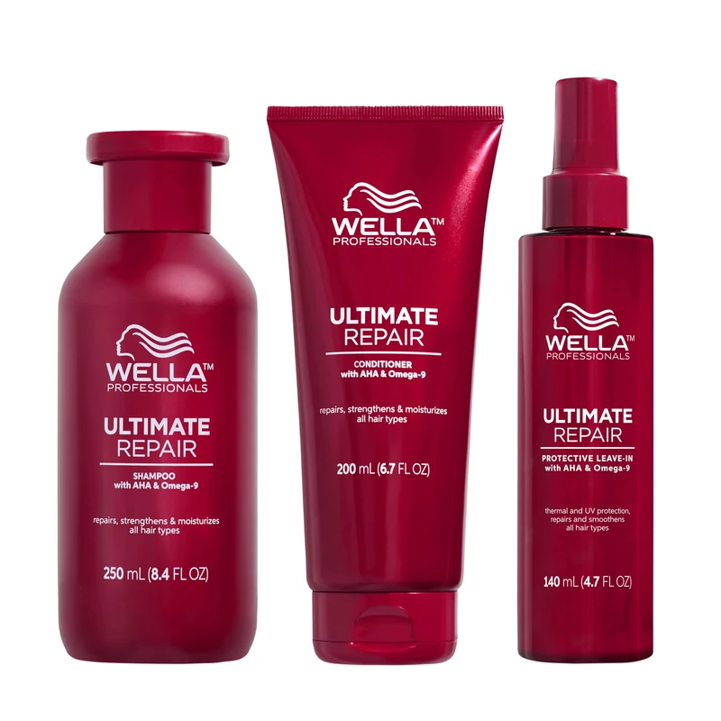 Wella Professionals Ultimate Repair Professional Hair Care Set, Strength and Moisture for All Hair Types, Professional Repair Shampoo 250ml, Conditioner 250ml & Protective Leave-In Lotion 140ml - Image 1