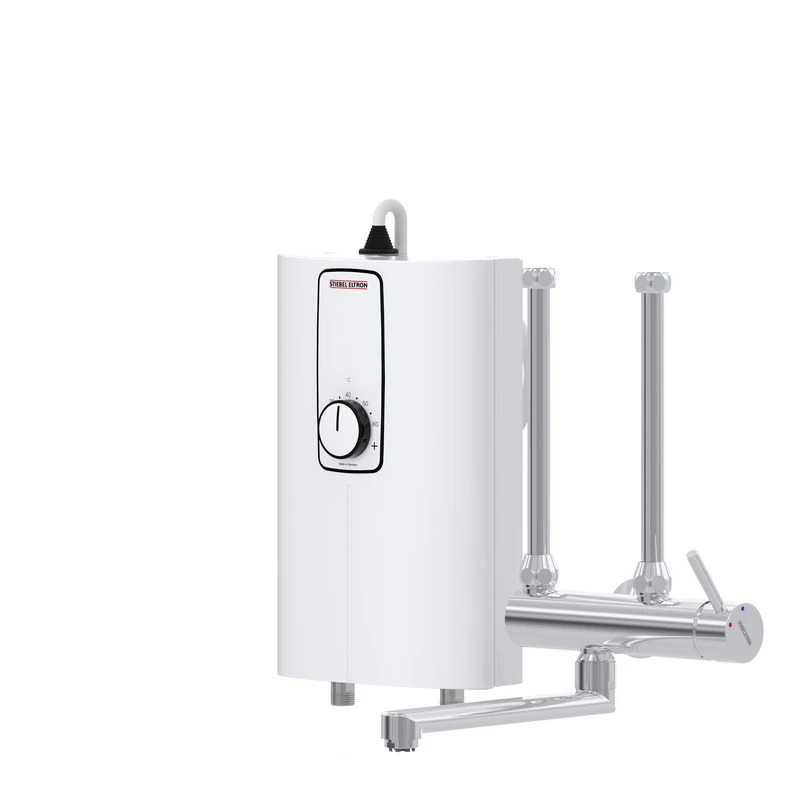 STIEBEL ELTRON Electronic Compact Instantaneous Water Heater DCE 11/13 H + MEKD Tap for The Kitchen, Made in Germany, Fixed Connection 400 V, Solar-Safe, Over-Desk Mounting, VDE Approved, 205967