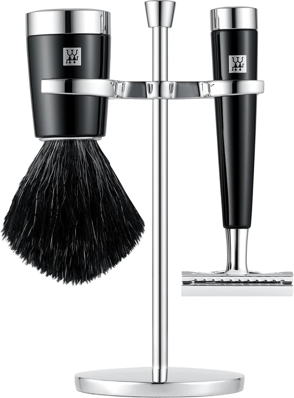 ZWILLING Razor Set with Safety Razor (3 piece with shaving brush and holder, suitable for all razor blades, gift set), Black