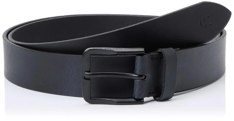 Calvin Klein Jeans Men's Classic Flat Leather Belt, Black (Black/Black), 35,4 inches
