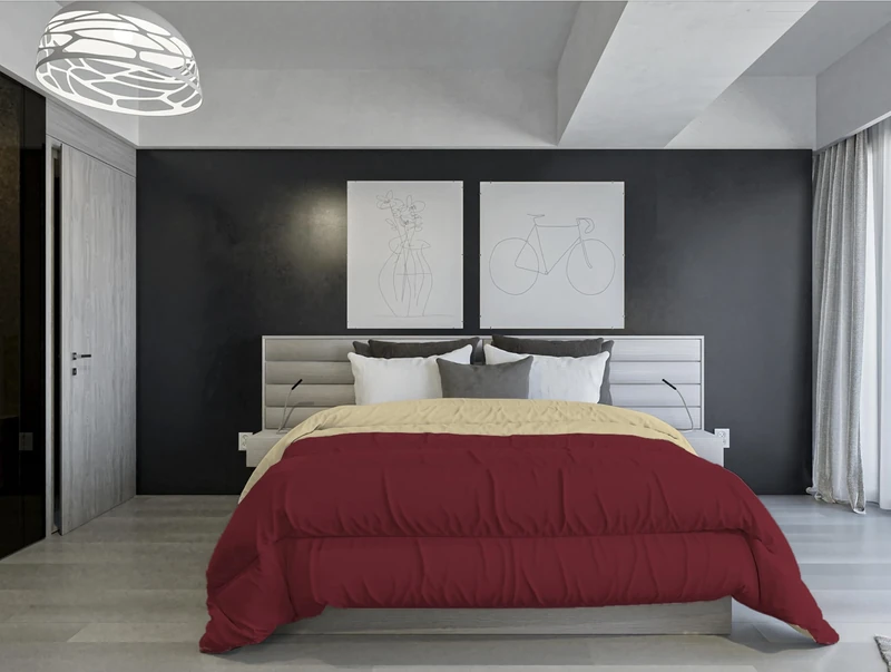 Italian Bed Linen Two-Tone Fireproof Winter Duvet Twill 260 x 260 cm Burgundy/Cream