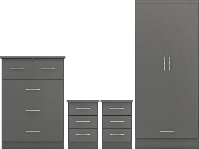 Seconique Nevada 2 Door 1 Drawer Wardrobe Bedroom Set in 3D Effect Grey