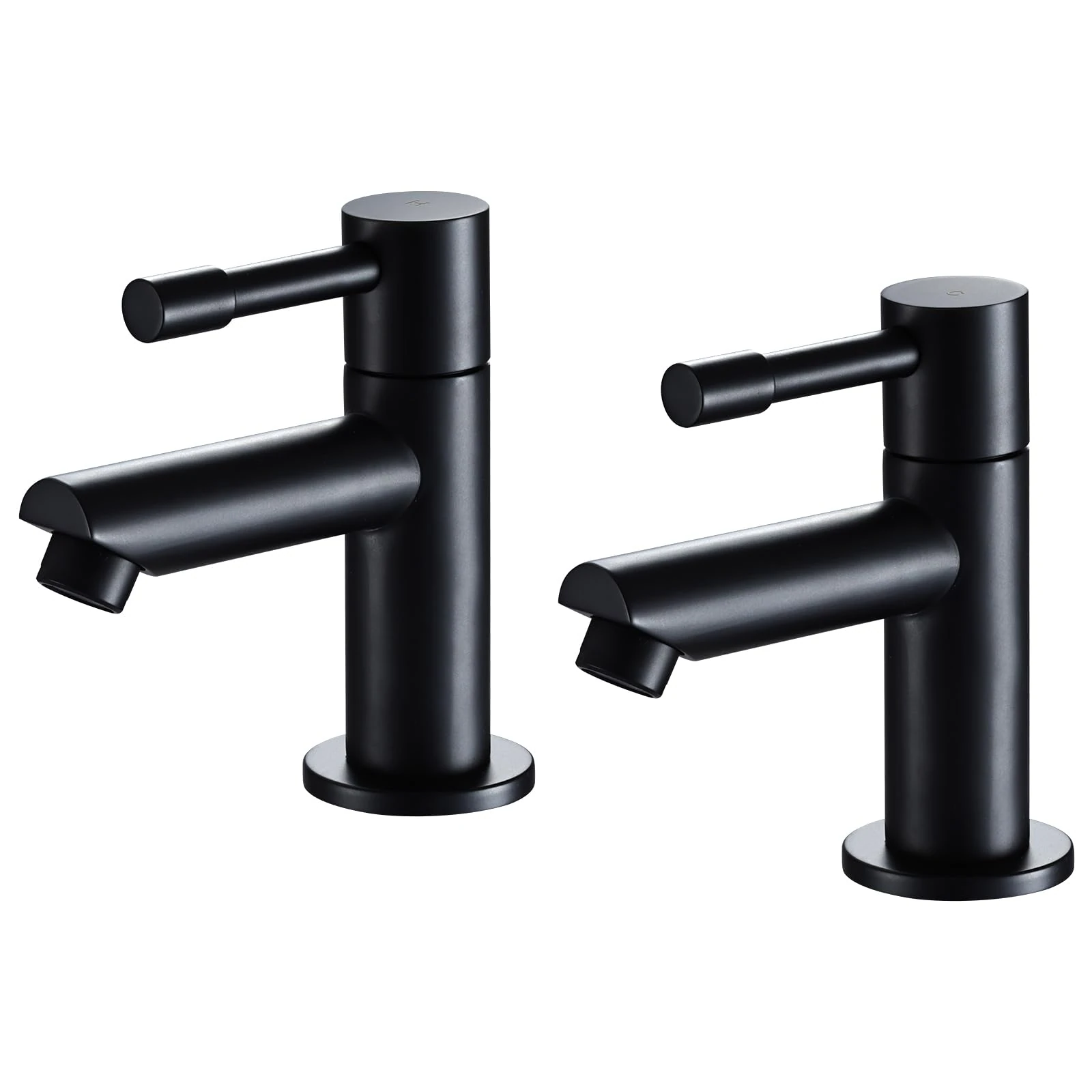Wasserrhythm Basin Pillar Taps Pair Black Twin Bathroom Sink Taps Monobloc Matte Black Brass Cloakroom Faucets Traditional Mono 2PCs Hot and Cold Water Tap 1/4 Turn Cross Lever
