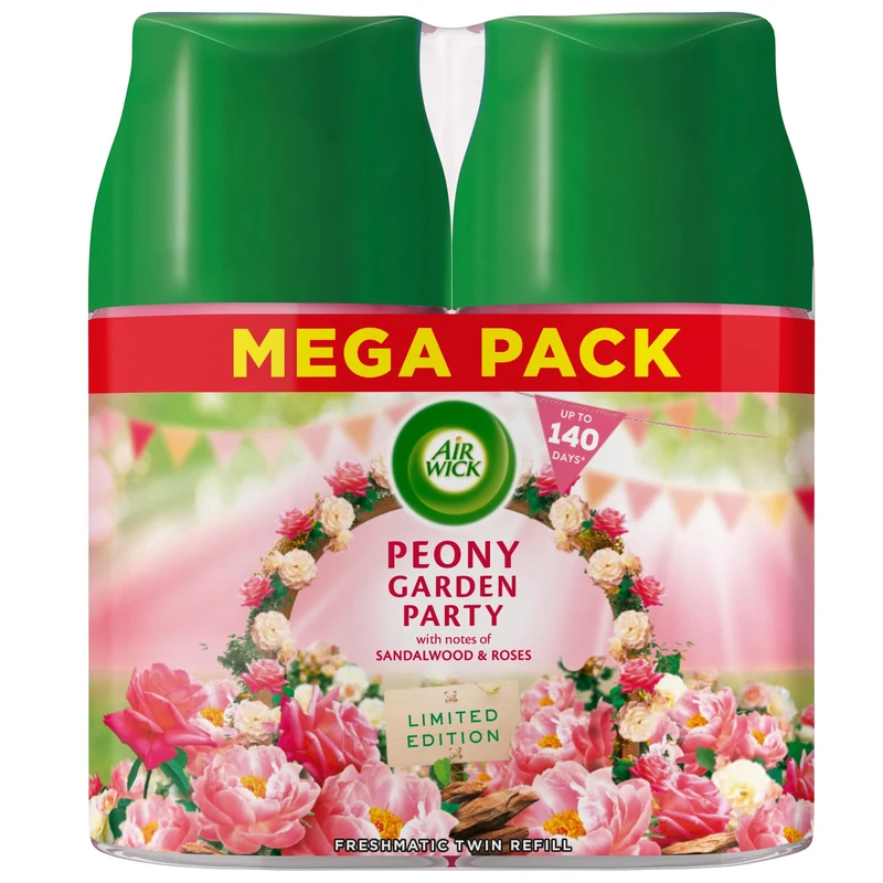 Air Wick Automatic Air Freshener Freshmatic Spray Refills| Odour Neutraliser, Bathroom and Room Air Freshener|Fragrance : Peony Garden Party|2 x 250ml Refills|Lasts Upto 140 days (70 Days per refill)
