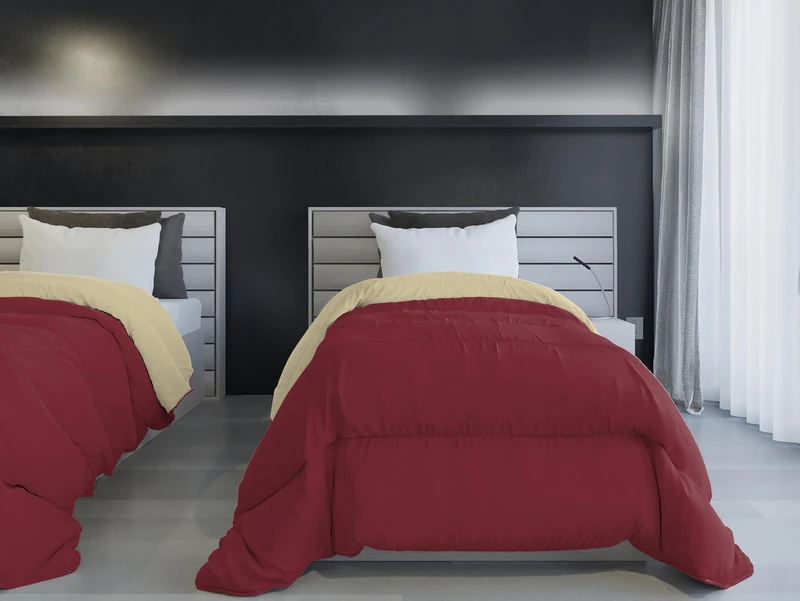 Italian Bed Linen Two-Tone Fireproof Winter Duvet Twill Bordeaux/Cream 170 x 260 cm