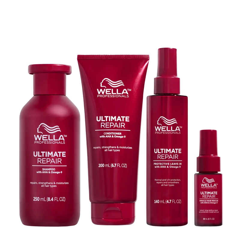 Wella Professionals Ultimate Repair Professional Hair Care Set, Professional Repair Shampoo 250ml, Conditioner 250ml, Miracle Hair Rescue Spray 30ml & Protective Leave-In Lotion 140ml