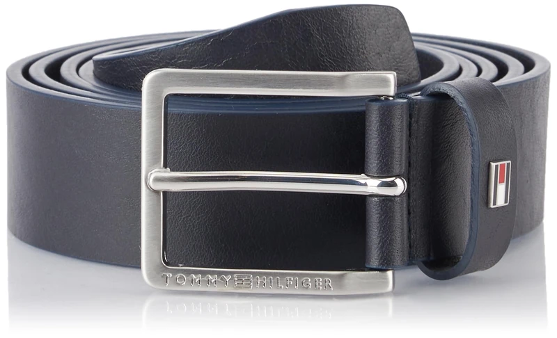 Tommy Hilfiger Men's Oliver Belt with Leather Logo, Blue (Space Blue), 31,5 inches