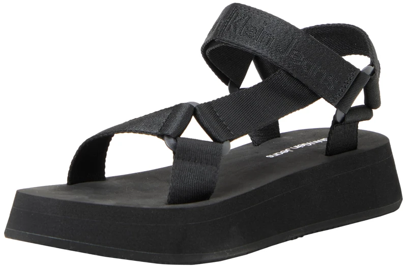 Calvin Klein Jeans Women's Summer Webbing Sandals, Black (Triple Black), 6