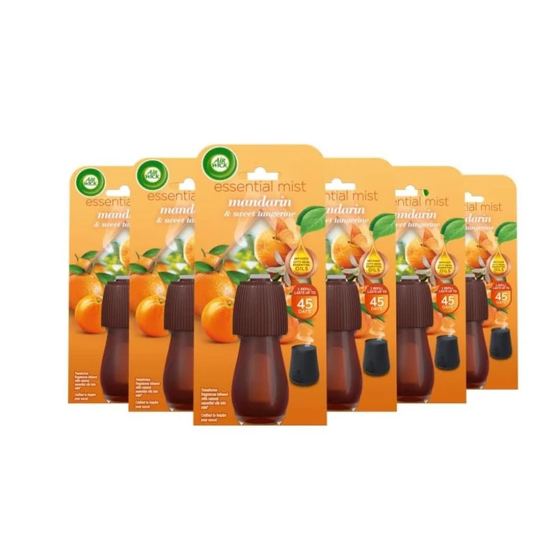 Air Wick Essential Mist Refills, Mandarin & Sweet Orange, Pack 6 x 20 ml, Natural Essential Oils, Last up to 270 days, Air freshener