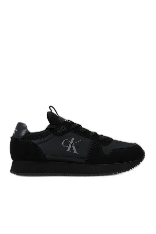 Calvin Klein Jeans Men's Lace Up Nylon Leather Runner Trainers, White (Bright White/Eggshell), 10
