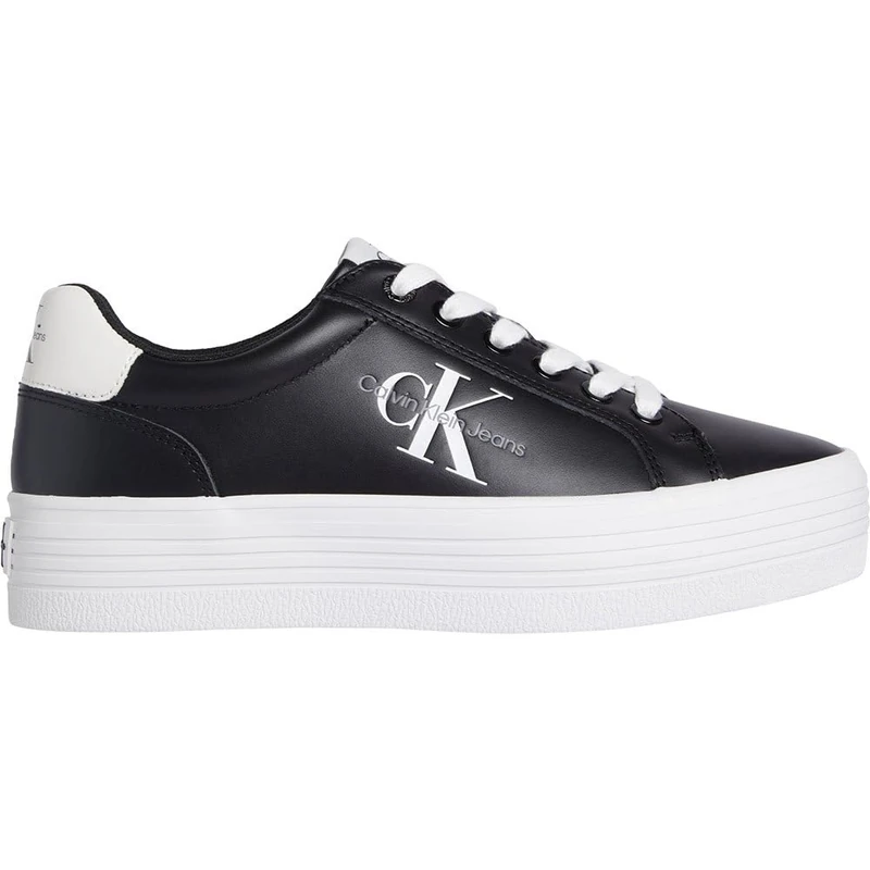 Calvin Klein Jeans Women's Flatform Lace Up Leather Vulcanised Trainers, Black (Black/Bright White), 7