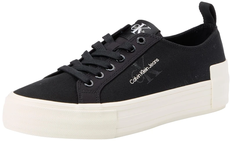 Calvin Klein Jeans Women's Flatform Low Top Vulcanised Trainers, Black (Black/Creamy White), 4