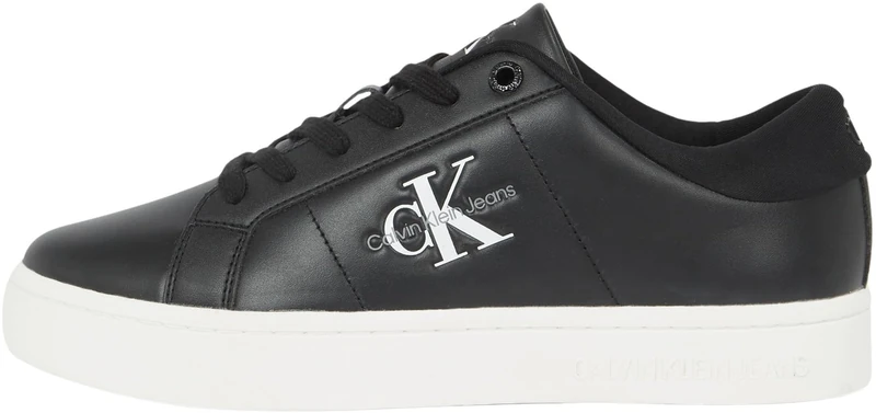 Calvin Klein Jeans Women's Classic Cupsole Low Top Lace Up Leather Trainers, Black (Black/Bright White), 4