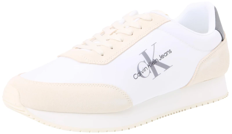 Calvin Klein Jeans Men's Retro Mono Runner Trainers, Multicolor (Bright White/C White/Charcoal Grey), 7