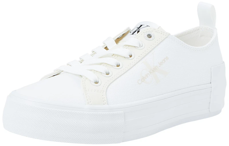 Calvin Klein Jeans Women's Flatform Low Top Vulcanised Trainers, White (Creamy White/White/Whisper Pink), 8