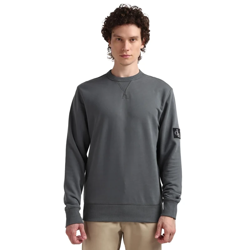Calvin Klein Jeans Men's Badge Crew Neck Sweatshirt without Hood, Grey (Endless Grey), XXL