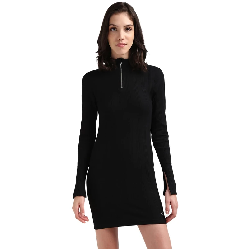 Calvin Klein Women's Half Zip Long Sleeve Dress, Black (Ck Black), XL - Image 1