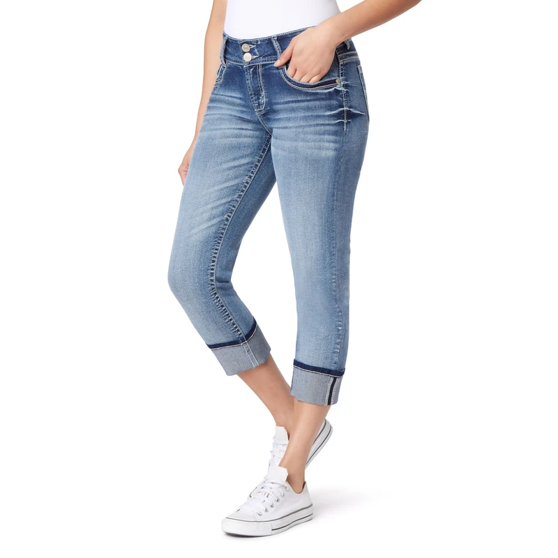 WallFlower Women's Luscious Curvy 23.5'' Crop Mid-Rise Insta Stretch Juniors (Standard and Plus) Jeans, Kate, 9