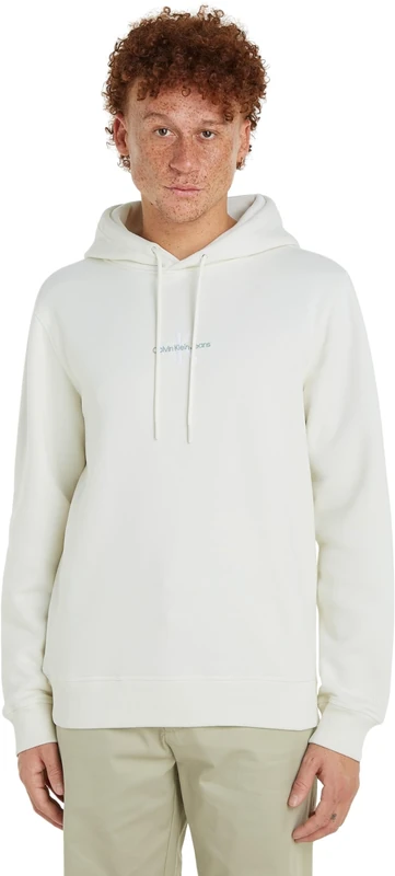 Calvin Klein Jeans Men's MONOLOGO HOODIE Pullover Hoodie, Ivory, 6XL