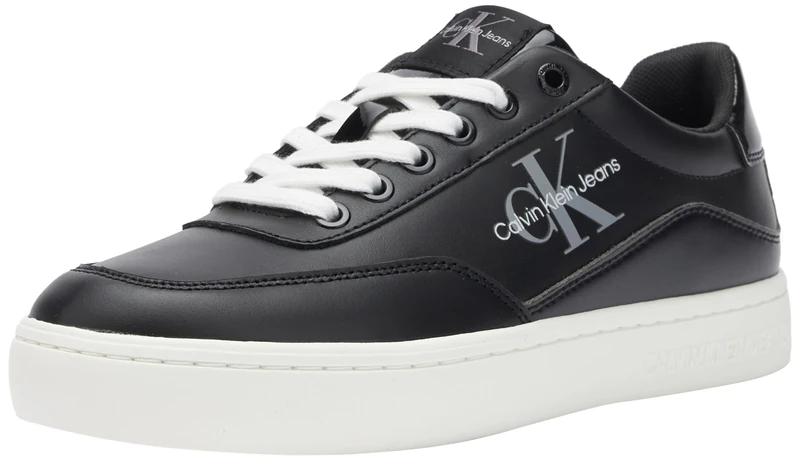 Calvin Klein Jeans Women's Cupsole Leather Trainers, Black (Black/Bright White), 6