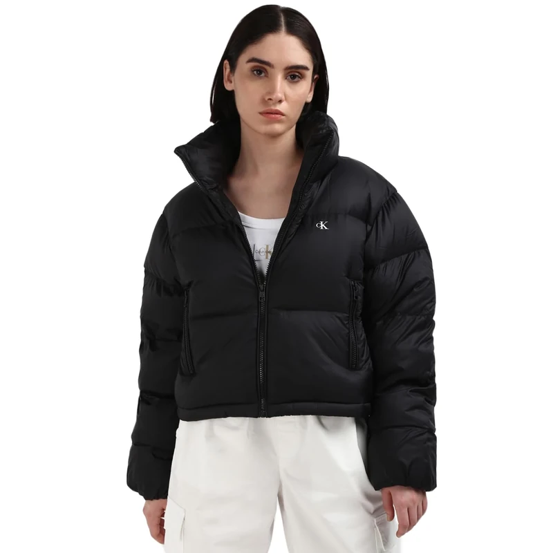 Calvin Klein Jeans Women's Down Cropped Puffer Jacket, Black (Ck Black), XL