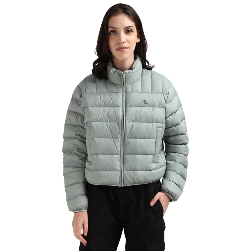 Calvin Klein Jeans Women's Transitional Cropped Puffer Jacket, Grey (Slate Gray), XL