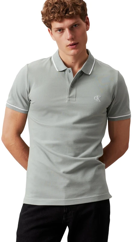 Calvin Klein Jeans Men's Short Sleeve Slim Fit Polo Shirt, Grey (Slate Gray), S