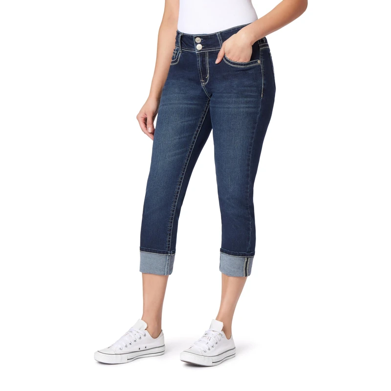 WallFlower Women's Luscious Curvy 23.5'' Crop Mid-Rise Insta Stretch Juniors (Standard and Plus) Jeans, Evan, 9 - Image 1