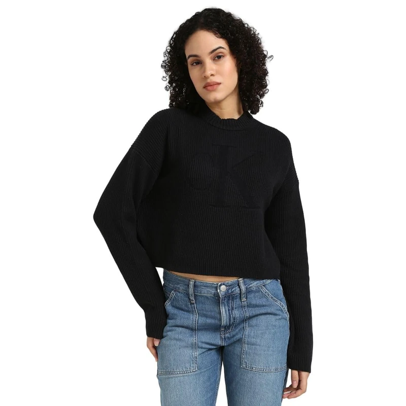 Calvin Klein Jeans Women's Logo Regular Knitted Jumper, Black (Ck Black), L