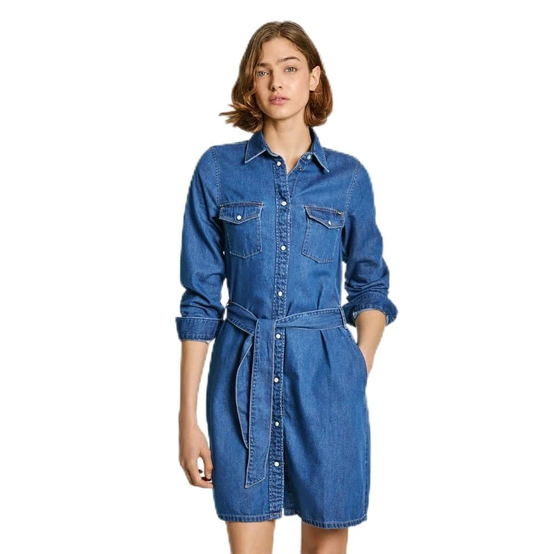 Pepe Jeans Women's Regular Dress Pl953581, Blue (Denim-HT8), S