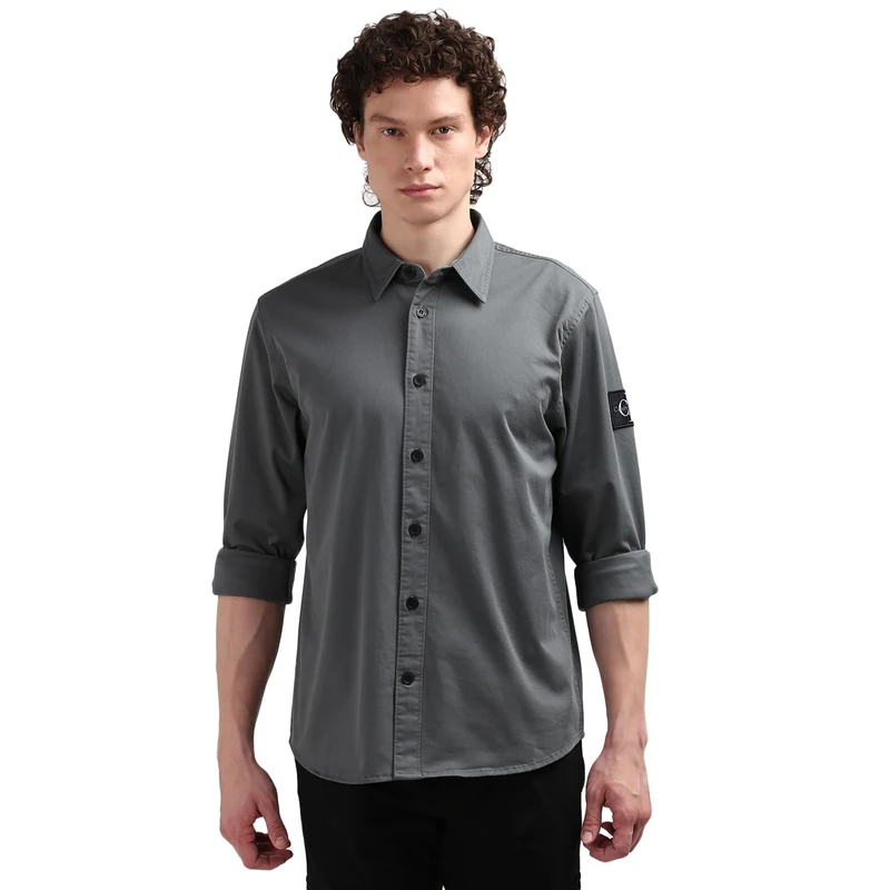 Calvin Klein Men's Relaxed Long Sleeve Shirt, Grey (Endless Grey), XXS