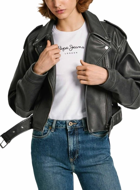 Pepe Jeans Women's Amalia Biker Jacket, Black (Black), S
