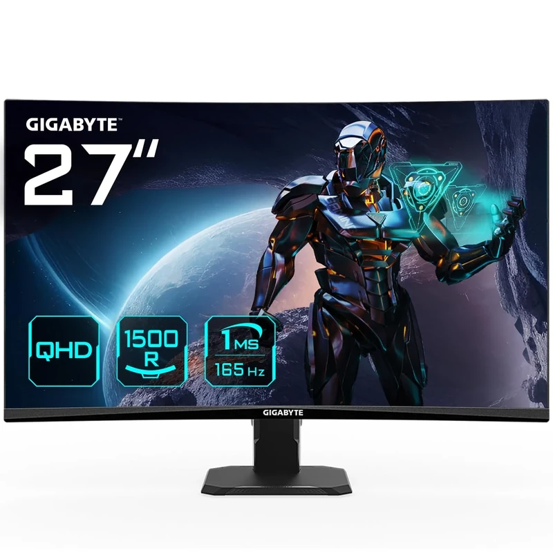Gigabyte GS27QC 27" QHD Curved Gaming Monitor - 2560 x 1440, 165Hz, 1ms, 250 cd/m², FreeSync Premium, HDR Ready, HDMI 2.0, DisplayPort 1.4
