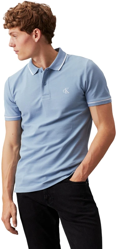 Calvin Klein Jeans Men's Short Sleeve Slim Fit Polo Shirt, Blue (Faded Denim), XS