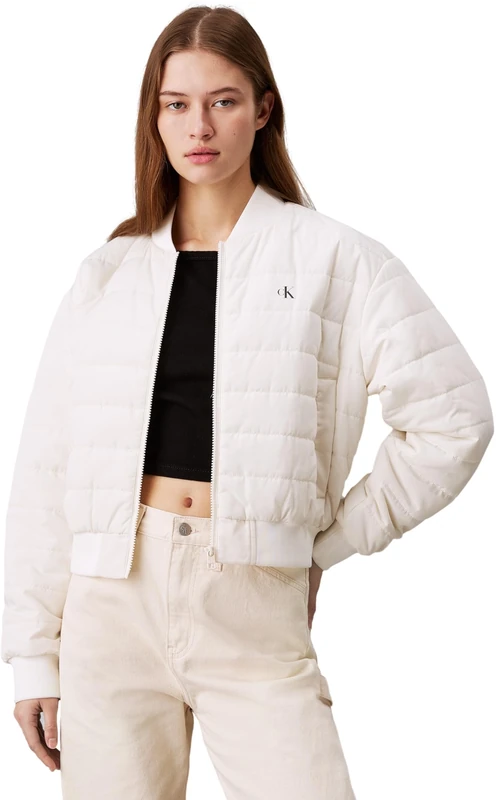 Calvin Klein Jeans Women's Transitional Bomber Jacket, White (Ivory), XXL