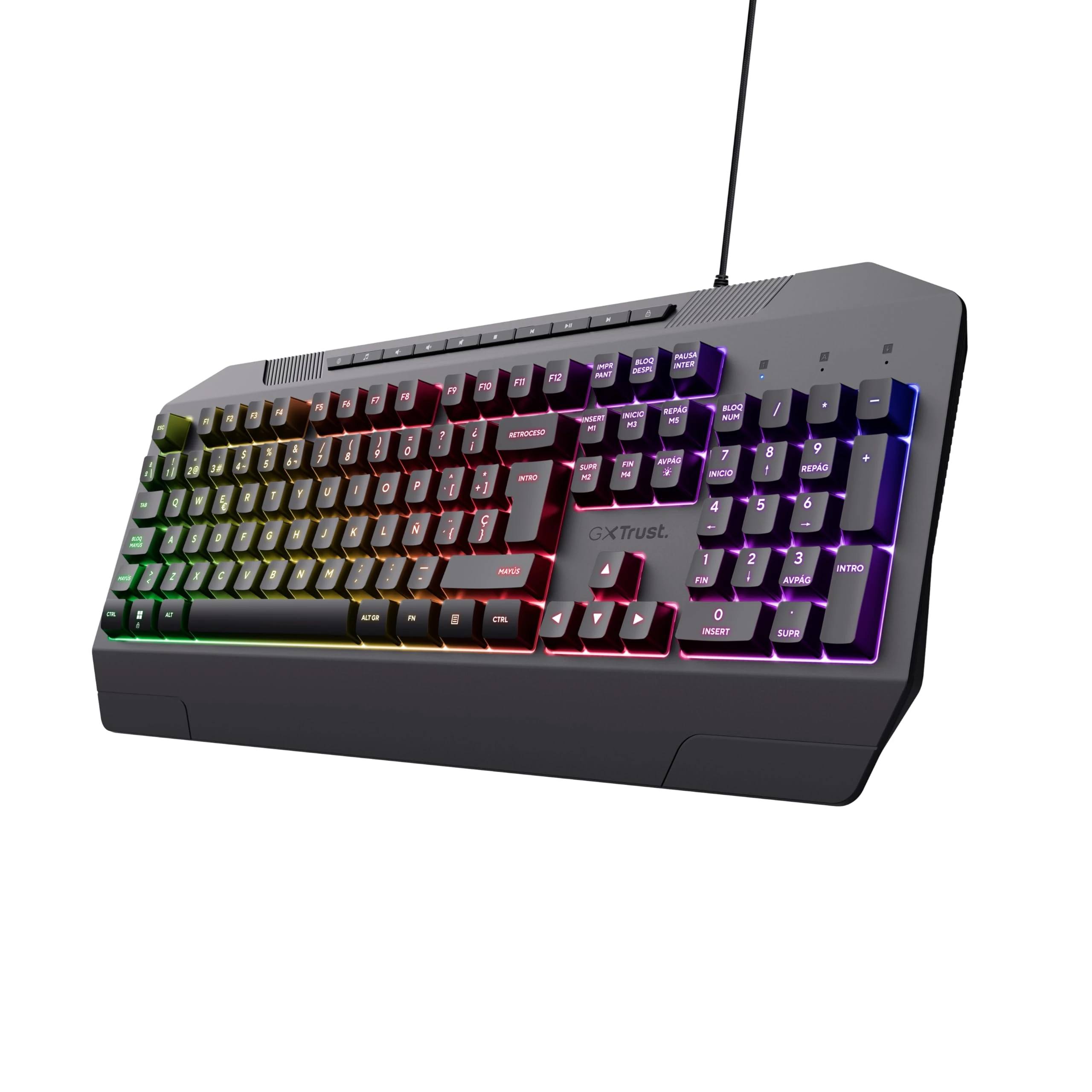 Trust Gaming GXT 836 Evocx Spanish QWERTY Gaming Keyboard, 78% Recycled Plastic, Membrane Keys, RGB Lighting, Anti-Ghosting, Gamer Keyboard with USB Cable, PC/Computer - Black