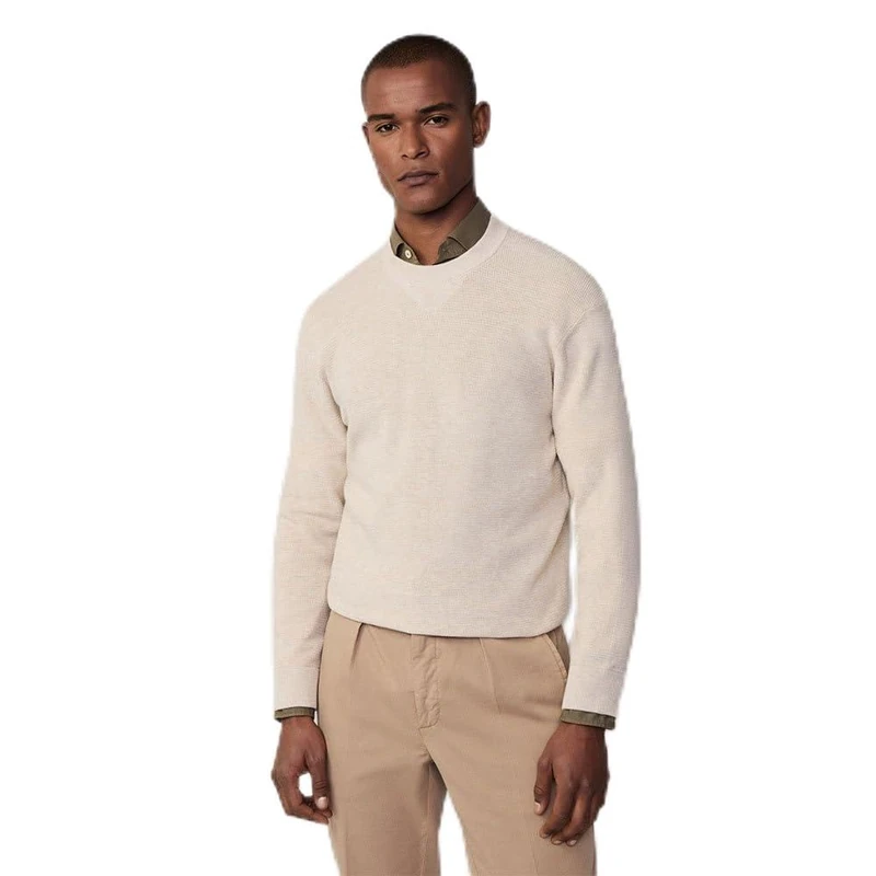 Hackett London Men's Textured Knit Sweat - Brown Stone L